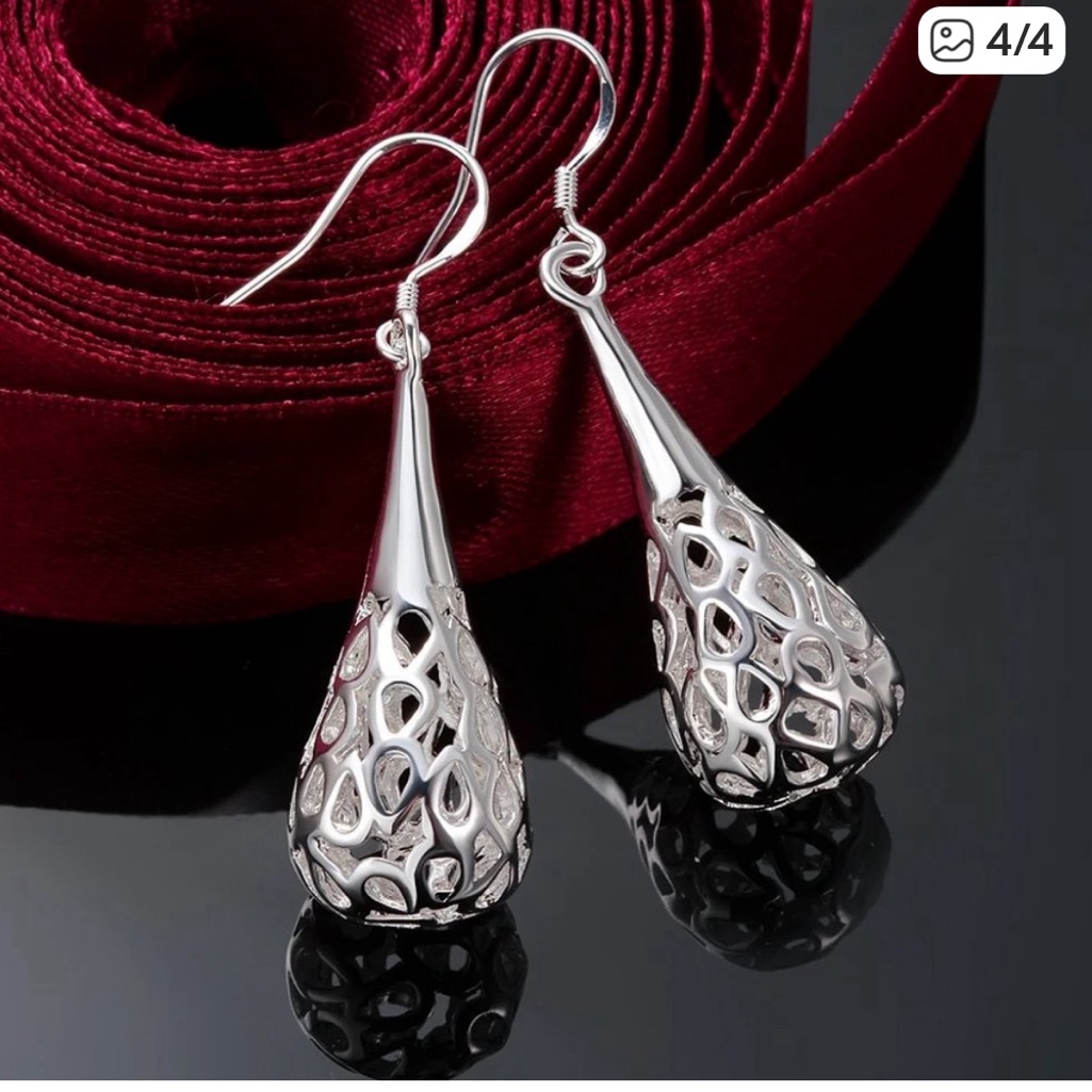 Beautiful 3d Waterdrop Earrings Solid Sterling Silver 